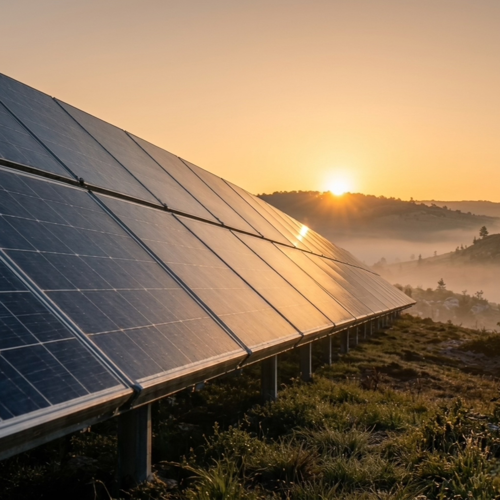 Solar panels at sunrise